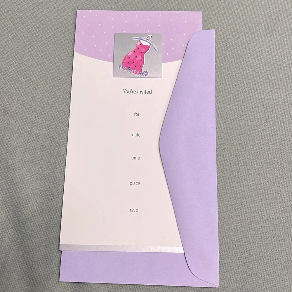 19 VINTAGE BRIDAL SHOWER/BACHELORETTE LAVENDER & SILVER DRESS INVITATIONS